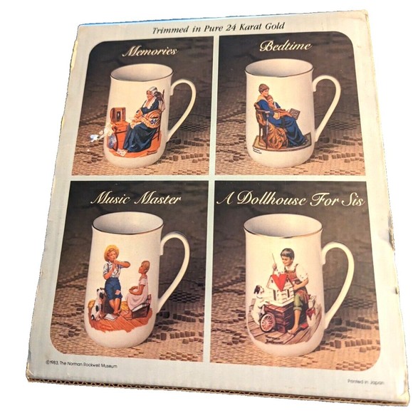Vintage Norman Rockwell 4 mugs trimmed in 24k gold preowned - Picture 2 of 4